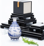 MDEOOSKY Wooden Display Stand Square Wood Display Base Display Risers Square Vase Riser Teapot Aquarium Lamp Base Home Decoration 6.7" W x 6.7" D x 1.7" H (Black)
