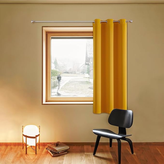 ChrisDowa Blackout Curtains 54 Inches Long for Living Room, Grommet Thermal Insulated Room Darkening Curtains for Bedroom (1 Panel Set, Mustard Yellow, 38W x 54L)