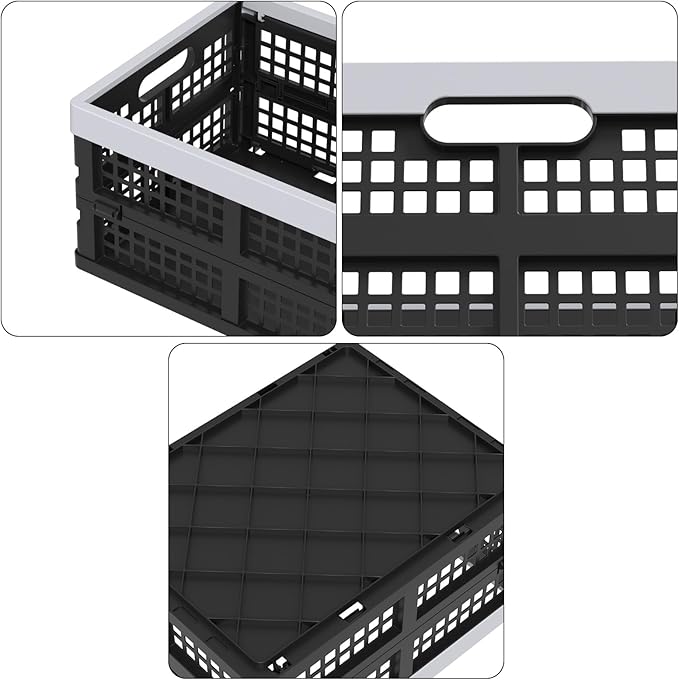 15L Plastic Collapsible Storage Crates, Folding Crates Storage Basket, Pack of 4, Black