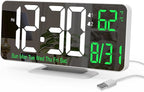 KOSUMOSU Alarm Clock for Bedroom, 6.7" Led Desk Digital Clock,Mirror Clock,Dual Alarm Clock for Living Room with Seconds,Date,Week,12/24h,Dimming,Temp