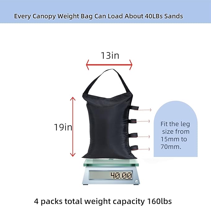 160LBS Heavy Duty Canopy Weights Sand Bags for Pop Up Canopy Tent Legs,Patio Umbrellas, Gazebos,4 Pack Black (Without Sand)