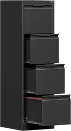 4 Drawer File Cabinet with Lock,17.8" Deep Vertical Metal Filing Cabinet for Home Office,Locking Drawer Tall for Hanging Letter/A4/Legal Folders, Easy Assemble-Black