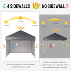 CROWN SHADES 10X10 Comercial Instant Canopy Pop Up Tent with Center Lock, 300D Fabric, 4 Sidewalls, Sto'N Go Bag, Grey