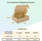 MEBRUDY 7x5x2 Inches Shipping Boxes Pack of 25, Small Corrugated Cardboard Box for Mailing Packing Literature Mailer
