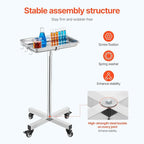 VEVOR Mayo Stand, Stainless Steel Mayo Tray, Load Capacity up to 36 lbs, Adjustable Height 31.9"-55", Medical Tray on Wheels with Removable Tray for Spa, Salon, Clinic, Personal Care
