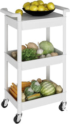 3-Tier Utility Rolling Cart with Cover Top Board, Mobile Utility Cart with Lockable Casters Multi-Functional Storage Trolley for Office, Bathroom, Kitchen, Garden, Laundry Room (White)