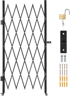 VEVOR Single Folding Security Gate, Lockable Scissor Gate with 360° Swivel Casters, Outdoor Barricade Steel Retractable Gates, for Entry Security, Garage, Warehouse & Pool, 49.61 x 77.76 in (W x H)