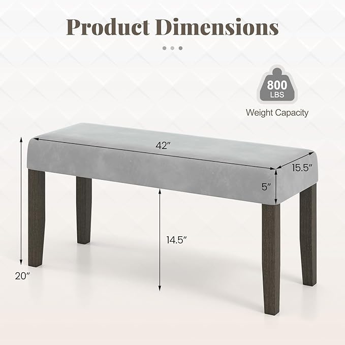 Giantex 42" Upholstered Dining Bench with Velvet Padded Seat, Rubber Wood Legs, 800 Lbs Capacity, 2-Pack Entryway Bench for Bedroom End of Bed, Dining Room, Hallway, Living Room, Kitchen, Grey