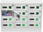 12 Slots Cell Mobile Phone Steel Locker with Combination Lock, Cellphone Charging Station with 3 in 1 Charging Ports for Most Phones, Cellphone Locker for Schools, Conference Rooms, and Offices