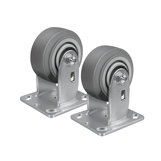4'' × 2'' Caster Wheels, Heavy Duty Industrial Casters, Rubber Wheels with Roller Bearing, Load 600lbs per Swivel Caster for Cart Dolly Toolbox Trolley (2 Rigid)
