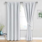 JIUZHEN White Curtains for Bedroom - Thermal Insulated & Energy Saving Room Darkening Rod Pocket Curtains for Living Room, Blackout Drapes with Tiebacks, 42 x 84 Inch, 2 Panels, Greyish White