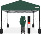 Best Choice Products 10x10ft 1-Person Setup Pop Up Canopy Tent Instant Portable Shelter w/ 1-Button Push, Case, 4 Weight Bags - Dark Green