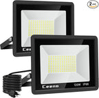 Ceena 2 Pack 120W Plug in LED Flood Light Outdoor, 12000lm Super Bright Floodlight with 5.9FT Wire, IP66 Waterproof 6000K LED Work Light for Backyard, Workshop, Basketball Court