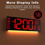 JALL 13" Large Digital Wall Mount Clock, Count Down Timer, Alarm, Big LED, DST, Temperature for Living Room Classroom Desk, Xmas, Birthday Gift for Senior Mom Dad