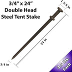Double Head Tent Stakes - Heavy Duty Steel Tent Stakes, Versatile Ground Spikes to Anchor Commercial Inflatables, Party Tents, and Outdoor Camping Shelters, 3/4 x 24 Inch, 25-Pack