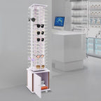 Sunglasses Display Stand, 72 Pairs Wooden 360° Rotating Sunglass Eyeglass Holder Organizer, Glasses Hanger Storage Rack for Retail Commercial Display, L14.2*H66.1in, White