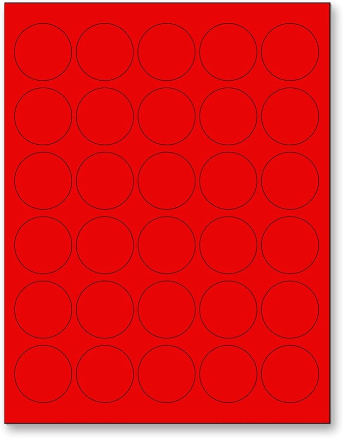 NextDayLabels 8-1/2 x 11 Neon Color High Light Fluorescent Labels for Laser & Inkjet Printer (RED Fluorescent, 1.5" Round - 30 Per Page | 750 Labels)