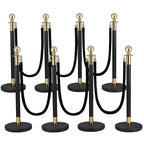 8PACK Stainless Steel Stanchion Post Queue 5 ft Black Velvet Ropes and Stanchion Poles Set Crowd Control Barriers with Fillable Base Used for Party Wedding Theaters Red Carpet - Black & Gold Color