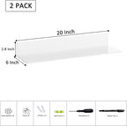 20 Inches Acrylic Wall Shelves 2 Pack, Floating Shelf for Wall Mounting, Acrylic Display Ledges for Funko Pop Figures, Home Décor, Living Room, Gaming Room, Plants(20 inch, White)
