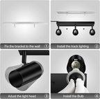 BoostArea LED Track Lighting Ceiling Fixtures, Black 3-Light Plug in Track Lights for Kitchen, 3 Way Ceiling Spotlight, 15 FT Cord,Flexibly Rotatable Wall Mount Light Head for Bedroom Hallway