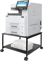 EMERIT 2-Tier Under Desk Printer Stand w/Storage - 19.5x19.5x12.8''Heavy Duty Rolling Cart, Mobile Printer Table with Lockable Wheels for Home Office Organization - Industrial Style