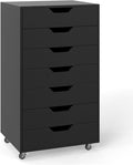 LOKO 7-Drawer Storage Cabinet, Versatile Drawer of Chest with Lockable Wheels, Mobile Office Lateral File Cabinet, for Home Office, Study (Black, 16" D x 19.5" W x 34.5" H)