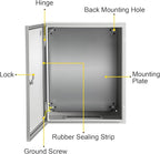 VEVOR NEMA Steel Enclosure, 20 x 16 x 10'' NEMA 4X Steel Electrical Box, IP66 Waterproof & Dustproof, Outdoor/Indoor Electrical Junction Box, with Mounting Plate