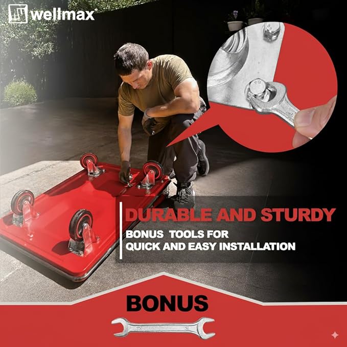 Push Cart Dolly by Wellmax, Moving Platform Hand Truck, Foldable for Easy Storage and 360 Degree Swivel Wheels with 330lb Weight Capacity, Red Color