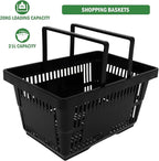 12PCS Shopping Baskets with Handles, 21L Durable Plastic Shopping Cart, Portable Grocery Basket for Supermarket Retail Shop Book Store Laundry, Black