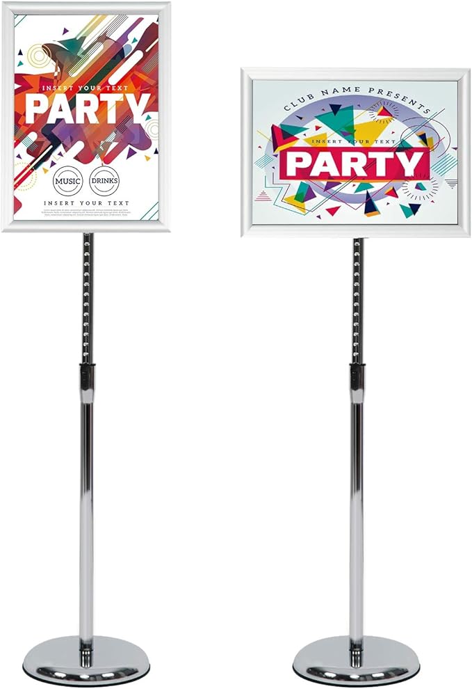 Pedestal Poster Stand, Adjustable Aluminum 11 x 17 Floor Standing Holder for Vertical and Horizontal View Sign Display, Silver