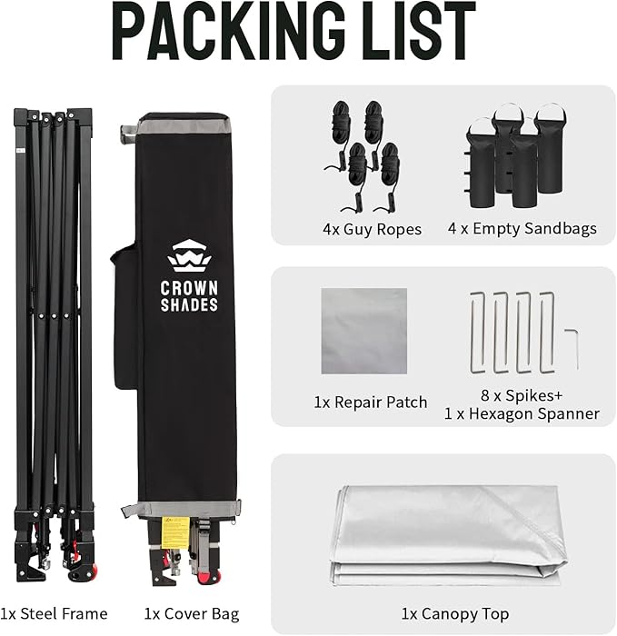 CROWN SHADES 10x10 Pop Up Canopy - Patented Center Lock One Push Instant Outdoor Canopy Beach Tent with STO-N-Go Bag 8 Stakes & 4 Sand Bags，White