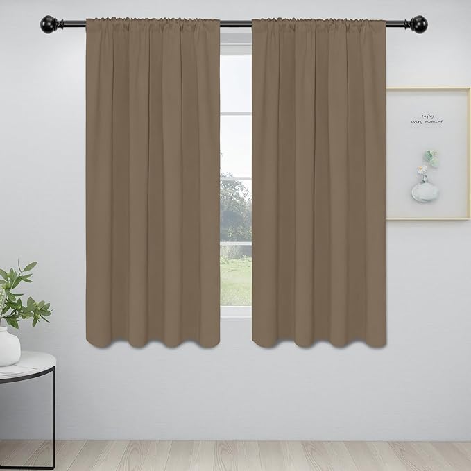 Easy-Going Rod Pocket Blackout Curtains for Bedroom, Room Darkening Window Curtains for Living Room, Thermal Insulated Noise Reduction Solid Window Drapes, 2 Panels(34x63 in, Camel)