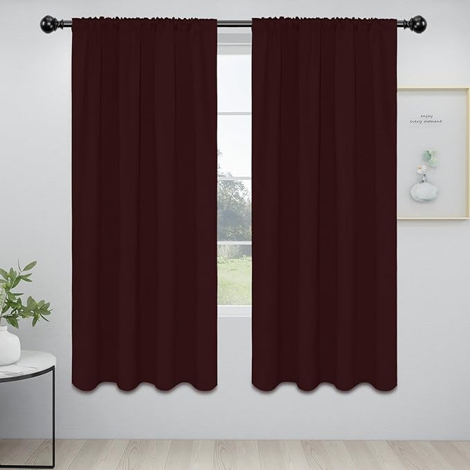 Easy-Going Rod Pocket Blackout Curtains for Bedroom, Room Darkening Window Curtains for Living Room, Thermal Insulated Noise Reduction Solid Window Drapes, 2 Panels(42x72 in, Wine)