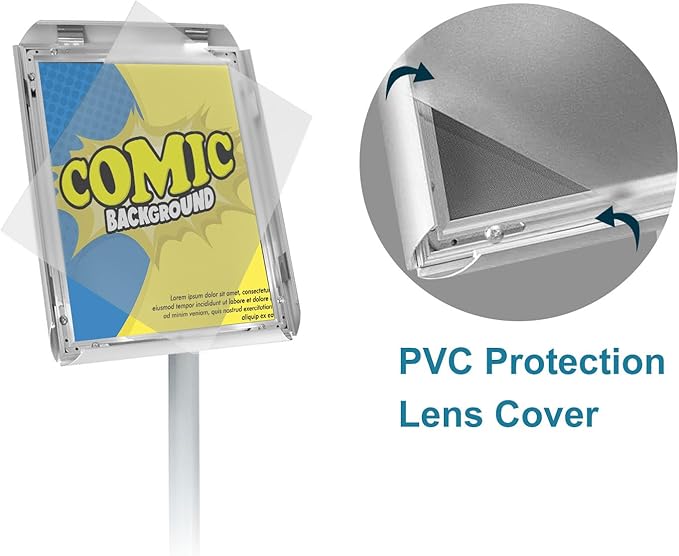 Adjustable Pedestal Poster Sign Stand with Heavy Duty Base Sign Holder Aluminum Snap Open Frame for 8.5 x 11 inches Both Vertical and Horizontal View Displayed Used for Living and Business(Silver）