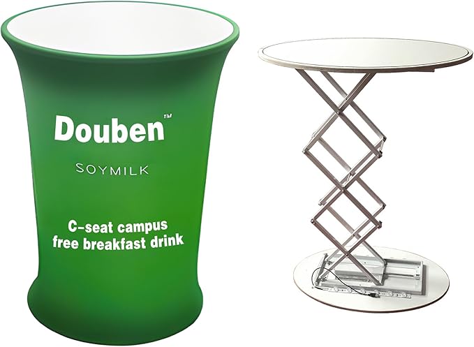 Custom Portable Tradeshow Podium Table Exhibition Counter Stand Booth,Hydraulic lift, Luminescent, Light box(Ellipse)