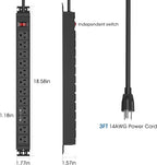 HHSOET 2Pack Rotating Mountable Power Strip, 12 Outlet Wall Mount Surge Protector, Metal Heavy Duty and Versatile Outlet Strip, Stylish Appearance, Sturdy and Durable. (2 Pack, 15FT)