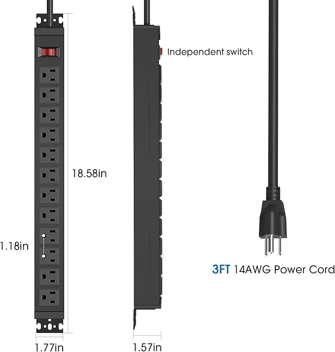 HHSOET 2Pack Rotating Mountable Power Strip, 12 Outlet Wall Mount Surge Protector, Metal Heavy Duty and Versatile Outlet Strip, Stylish Appearance, Sturdy and Durable. (2 Pack, 15FT)