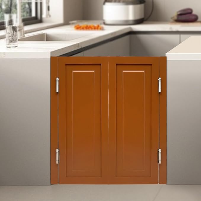 Solid Wood Interior Swing Door with Metal Hinges - Swinging Cafe Doors for Kitchen, Stairs, Bedroom Entrance & Partition (Brown, 31.5"X35.43")
