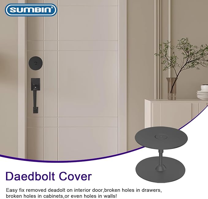 Door Hole Cover Plate Black, 2-5/8" Diameter Deadbolt or Door Lock Cover Plate in Matt Black Finish 1 Pack