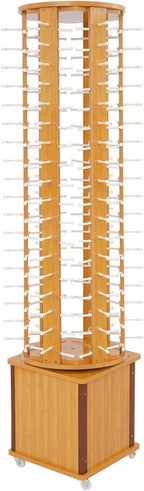 Sunglasses Display Stand, 108 Pairs Wooden 360° Rotating Sunglass Eyeglass Holder Organizer, Glasses Hanger Storage Rack for Retail Commercial Display, L14.2*H66.1in, Brown
