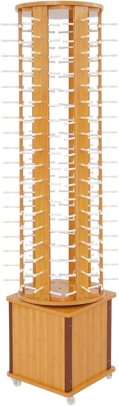 Sunglasses Display Stand, 108 Pairs Wooden 360° Rotating Sunglass Eyeglass Holder Organizer, Glasses Hanger Storage Rack for Retail Commercial Display, L14.2*H66.1in, Brown