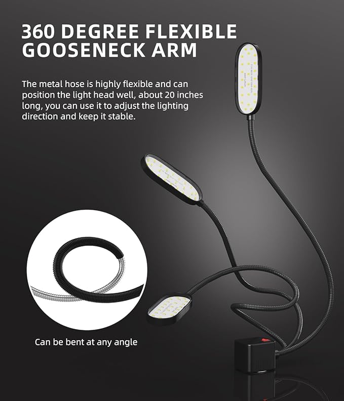5W Magnetic Work Light, 500 Lumen LED Flexible Gooseneck Lamp with Magnetic Base for Sewing Machines, Industrial Lathes, Grills, Workbenches