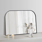 Black Wall Mirror 30" x 20", Modern Mantel Minimalist Home Decor, Brushed Black Metal Framed Arched Mirror for Living Room, Bedroom, Fireplace, Mantle, Entryway, Bathroom