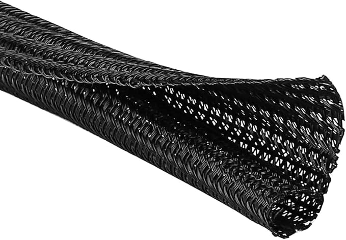 50ft – 1" Split Wire Loom Tubing Cable Sleeve – Braided Cord Protector for Power Cords, Audio Video Cables, USB, Automotive Wiring – Pet Chew Resistant, Flexible Wire Organizer – Black
