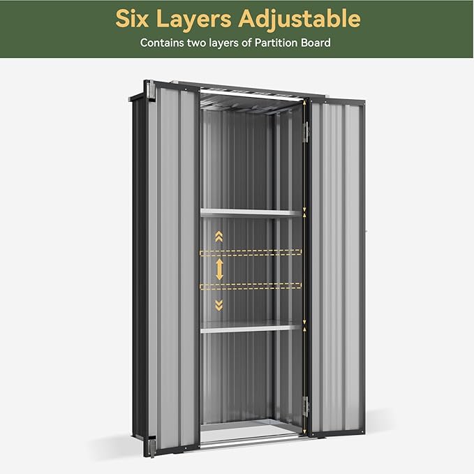 Aoxun 31x19 in Outdoor Storage Cabinet Metal Garden Shed with 2 Adjustable Shelves 3 Layer Indoor& Outdoor Waterproof Vertical Storage Shed for Patio Garden, Garage, Porch (Black, 22 Cu.Ft)