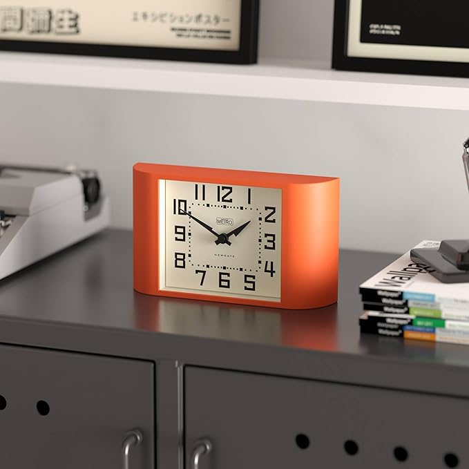 NEWGATE® Mini Metro Desk Clock | Retro Mantel Clock | Orange | Mid Century Style for Desk, Table top, Shelf or Bedside