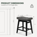 Counter Height Bar Stools Set of 2 for Kitchen Counter Farmhouse Modern Barstools with Faux Leather Upholstered Backless Seat and Solid Wood Legs 24 inch Bar Chairs, Grey + Black