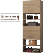 ROOMTEC 25.5" 2 Drawer Short Tower Closet Unit, Modular Closet System with Drawers and Shelf, Wardrobe Organizer for Bedroom or Walk-in Closet, Wall Mounted, Customizable Clothes Storage Unit, Wood