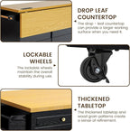 COCO DESIGN 60" Rolling Kitchen Cart with Power Strip & Drop Leaf, Thick Countertop, Large Storage Cabinet & Drawers, Mobile Island with Locking Wheels, Towel Rack and Spice Rack, Black and Oak