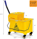 ARLIME Mop and Bucket Set with Wringer On Wheels, 21 Quart Capacity Portable Wringer Trolley on Wheels, Side Press Floor Cleaning Wavebrake w/Handle, Mop Bucket for Home, Commercial, Restaurants